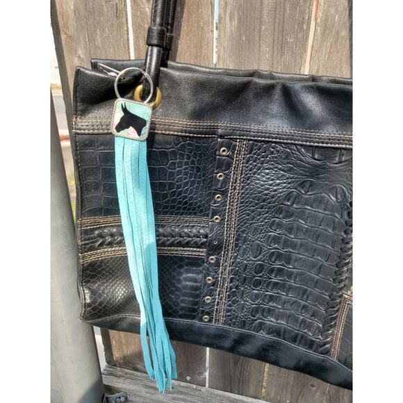 Handmade mule lover boho Leather Fringe Western bag charm, Long fringe keychain - Picture 4 of 4